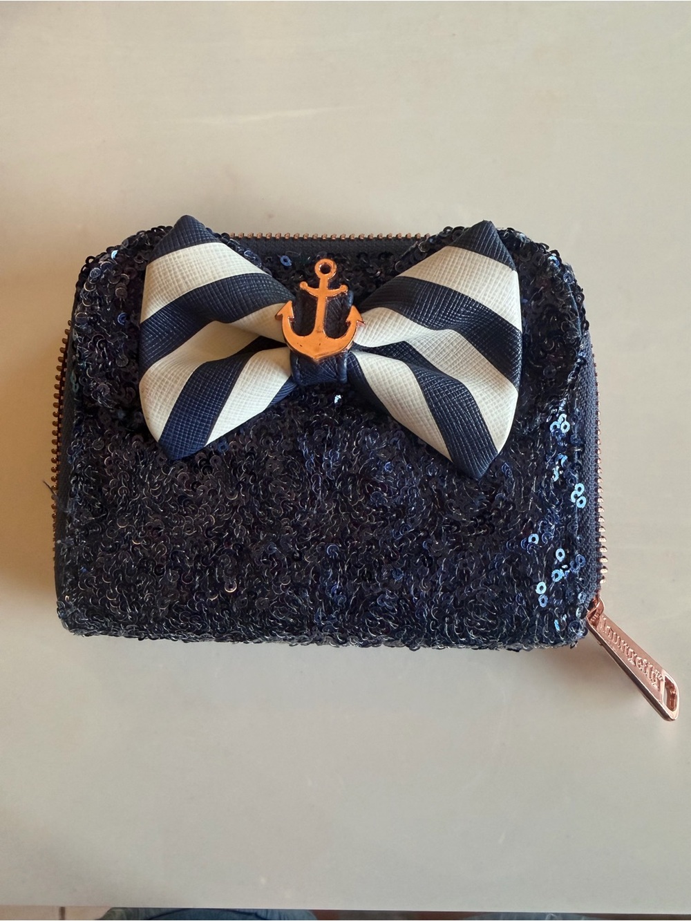 NWOT Disney Cruise Line Loungefly sequin navy and bow wallet
